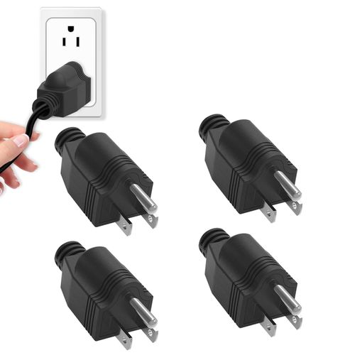 Replacement Plug 3 Prong,NEMA 5-15P Power Adapter Replacement Plug, Straight Blade Connector for Grounding Plug,Neutral Ground Bonding Plug,3-Pin 15A 125V Wire Plug,(4Pcs, Black)
