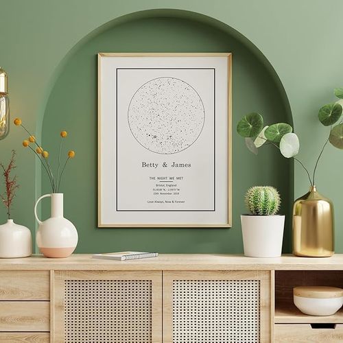 Custom Star Map Wall Art – Personalized Night Sky Poster with Names and Date – Framed Celestial Print for Couple – Wedding, Engagement or Birthday Romantic Keepsake (Model 2)