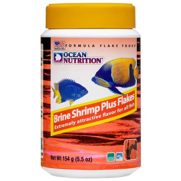 Ocean Nutrition Brine Shrimp Plus Flake Fish Food 5.5 Ounces (154 Grams) Jar | Freshwater & Saltwater Marine Aquarium Flakes Food for Aquariums