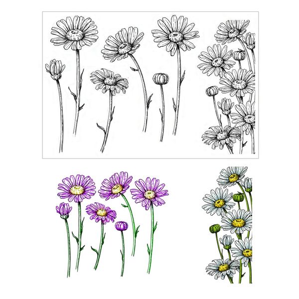 arriettycraft Daisy Flowers Clear Stamps for Card Making or Journaling, Floral Rubber Stamps Floral Background Silicone Stamps for Crafts Scrapbooking Albums Decoration