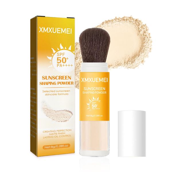 Mineral Sunscreen Setting Powder SPF 50+ PA++++,Translucent Powder Sunscreen for Face,Lasting Matte Oil Control Brush Face Powder,Lightweight & Water Resistant Makeup Setting Powder