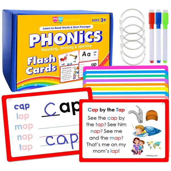 530 Learn to Read Write Spell Words with Decodable Passages, 154 Phonics Flash Cards, ABC Letter Sounds, CVC Words, Blends and Digraphs Kindergarten, 1st Grade 2nd Grade Learning to Read Activities