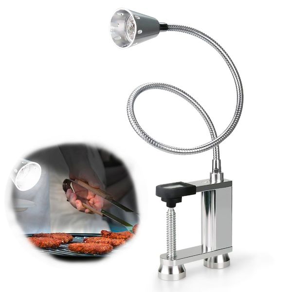 BBQ Grill Light 12 LED Super Bright, Jhua 24 inch Long Flexible Neck Attaches Clip On Outdoor Barbecue Lamp with Magnet, Screw Clamp for Barbecue Grilling, Table or Workbench - Battery Operated