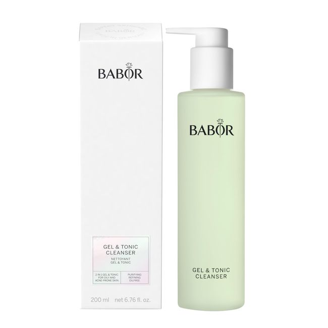 BABOR Gel & Tonic Cleanser für ölige und unreine Haut, Anti-Bakterielles Reinigungsgel und Gesichtswasser in einem, Vegane Formel, Gel & Tonic 2 in 1 , 1 x 200 ml