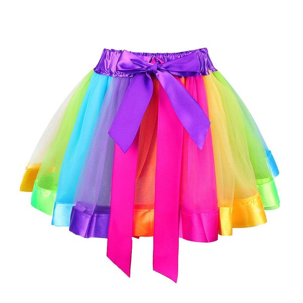 TFJH E Kids Girls Layered Colorful Tutu Skirt Halloween Cosplay Party Dance Dress,Rainbow Skirt L