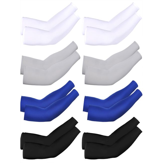 8 Pairs Unisex UV Protection Arm Cooling Sleeves Ice Silk Arm Cover (White Black Grey Blue, Ice Silk)