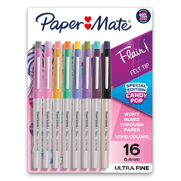 Paper Mate Flair Felt Tip Pens, Ultra Fine Point, Limited Edition Candy Pop Pack, Box of 16