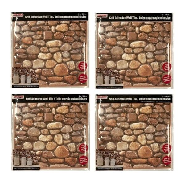 4 PACK Of Tool Bench Hardware River Rock Self-Adhesive Wall Tile, 12.5x12.75 in.