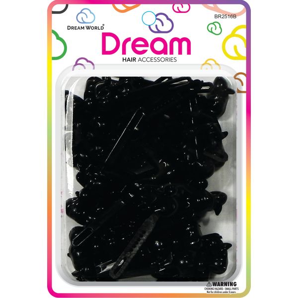 Dream World Self Hinge Barrette Chubby Ribbon Black 24 Piece Pack BR2516B