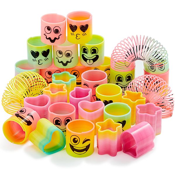 JOYIN 60 Pcs Spring Rainbow Party Favor, Mini Plastic Coil Spring Toy, Fidget Stress Coil Mini Springs Bulk Toys for Carnival Prize Birthday, Goodie Bag Stuffers