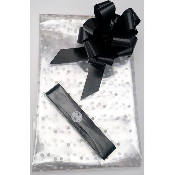 ShredAstic® 2 metres White Dot Florist Cellophane with 30mm Pull Bow (Black)