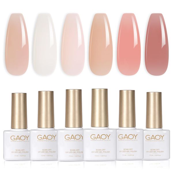 GAOY Milky Jelly UV Gel Nail Polish Kit di 6 colori trasparenti nudi, bianco, rosa, marroni, per manicure gel da salone e nail art fai da te a casa