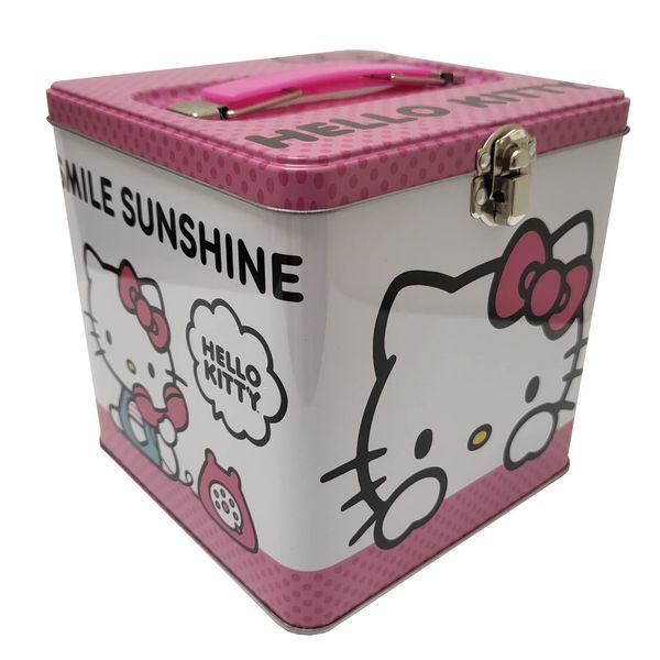 The Tin Box Company Hello Kitty Stack Store and Carry Tin. Stackable Tin Box with Handle,Pink and White, Storage Box, 5.75" Height, Clasp and Hinge on Lid