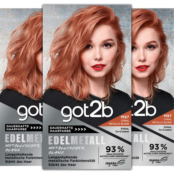 Got2B Edelmetall M97 Coral Metallic Blonde Level 3, Pack of 3 (3x 143 ml)