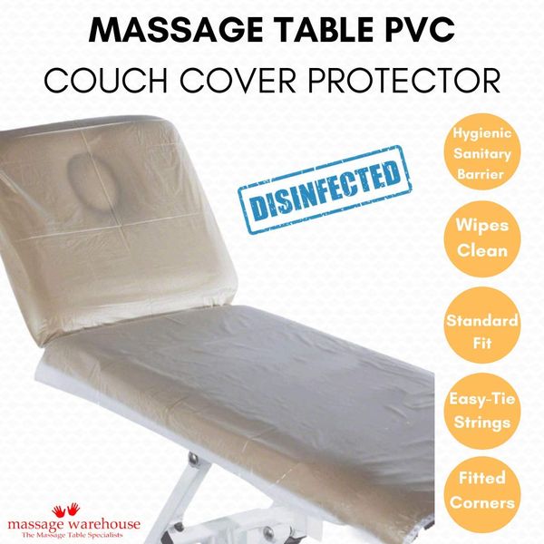 PVC Clear Plastic Vinyl Massage Table & Beauty Bed Protective Couch Cover with Ties + Hygiene Barrier + Disinfectable
