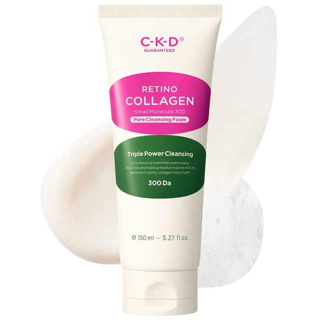 CKD Retino Collagen Small Molecule 300 Pore Cleansing Foam, Exfoliating Face Wash for Pore Cleansing and Tightening, Foaming Facial Cleanser with Natural Surfactants to Remove Impurities, 5.07oz.