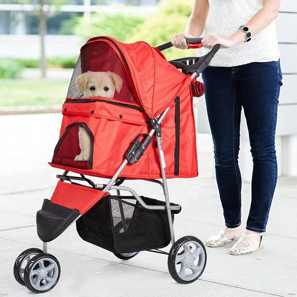 3 Wheel Dog Stroller Small Pet Cat Puppy Travel Pushchair Bakset Carrier Jogger