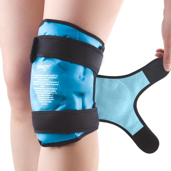 NEWGO Ice Pack for Knee Replacement Surgery, Reusable Gel Cold Pack Knee Ice Pack Wrap Around Entire Knee for Knee Injuries, Knee Ice Wrap for Pain Relief, Swelling, Bruises (Light Blue)