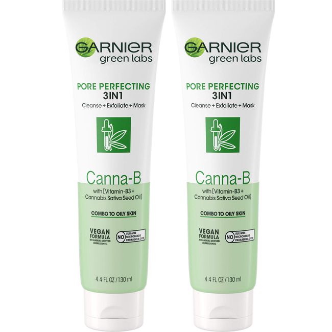 Garnier SkinActive Green Labs Canna-B Pore Perfecting 3-in-1 Face Wash unscented 2 Count