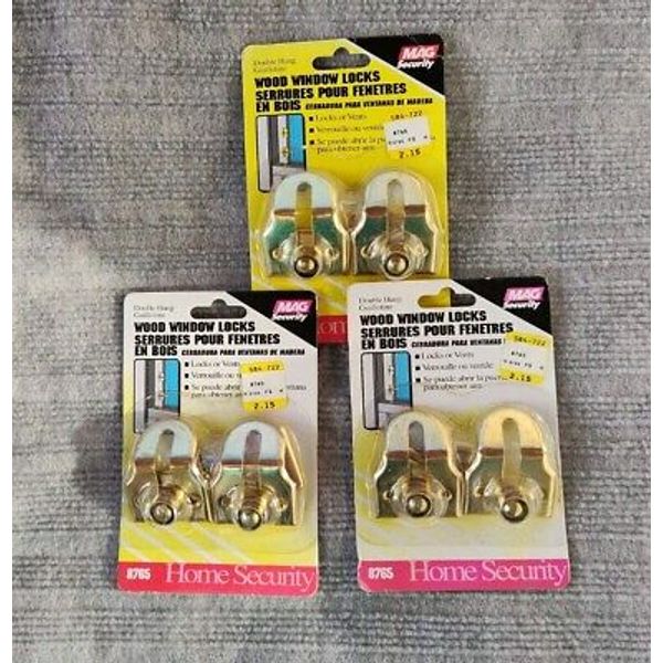 3 Sets Mag Security 8765, Double Hung Guillotine Wood Window Locks, 2 In Ea Pack