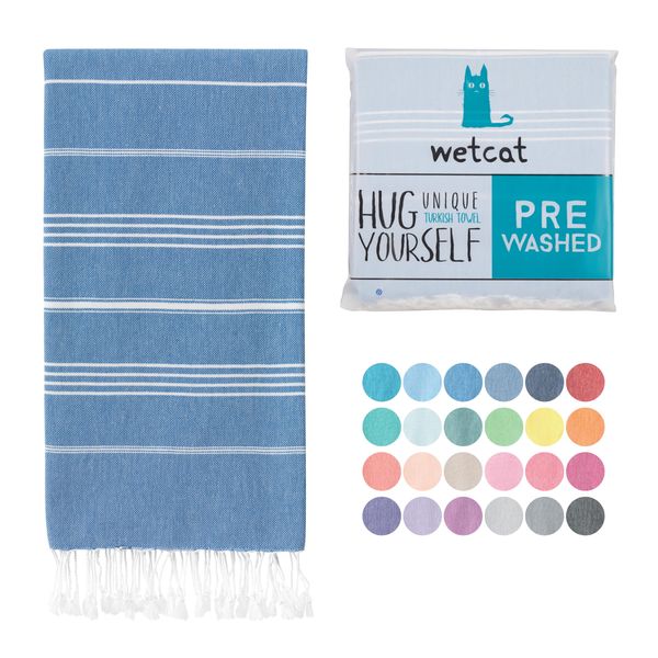 WETCAT Turkish Beach Towel Oversized 38x71 100% Cotton Sand Free Quick Dry Extra Large Light Travel Towel for Adults Beach Accessories Gifts - Blue