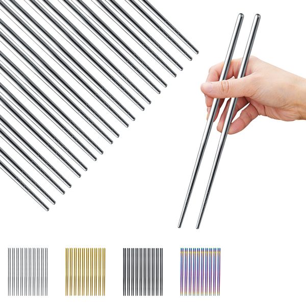 Evanda Chopsticks 10 Pair Reusable Chop Sticks Metal Chopsticks, Stainless Steel Chopstick Easy Clean Dishwasher Safe