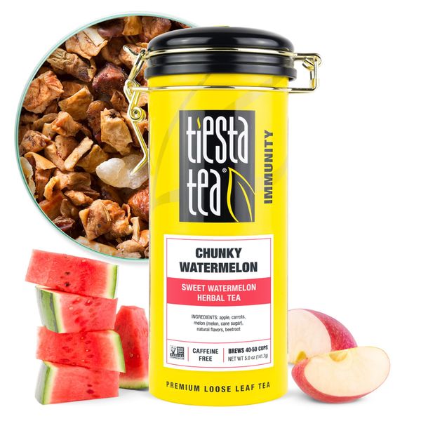 Tiesta Tea - Chunky Watermelon | Sweet Watermelon Herbal Tea | Premium Loose Leaf Tea Blend | Non-Caffeinated Fruit Tea | Make Hot or Iced Tea & Brews Up to 50 Cups - 5 Ounce Refillable Tin