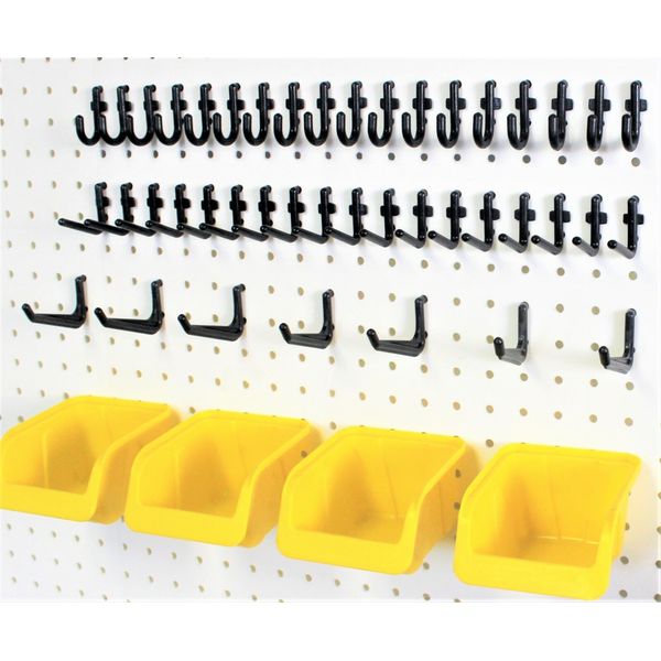 WallPeg 43 Kit -Peg Hooks & Plastic Bins - Organize Tools Crafts Garage & More