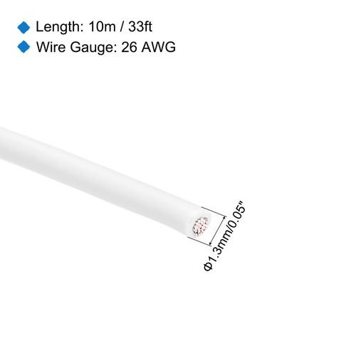 MECCANIXITY 26AWG Stranded PVC Hookup Wire 10M/33ft White, Electrical UL1007 Spool Tinned Copper Wire for Internal Connecting, Marine