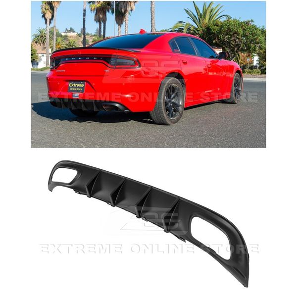 For 15-Up Dodge Charger Base | SRT MATTE BLACK Rear Bumper Quad Exhaust Diffuser