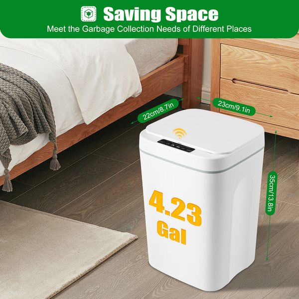16L Smart Trash Can w/ Lid Plastic Intelligent Induction Trash Bin Two Modes USA