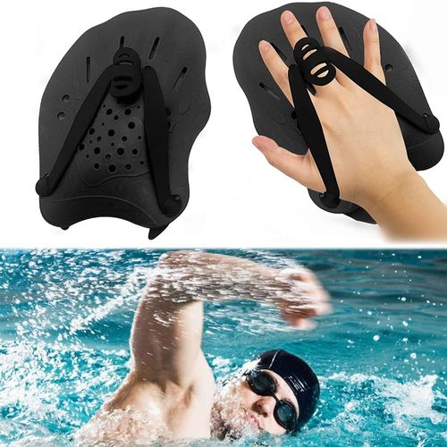 GEFIRE Paddles Swimming, Unisex Hand Paddle for Swimming, Swimming Paddles, Hand Paddle Training Aid, Accessories for Swimming Pool Training Equipment, Adults, Children, Unisex (Black)