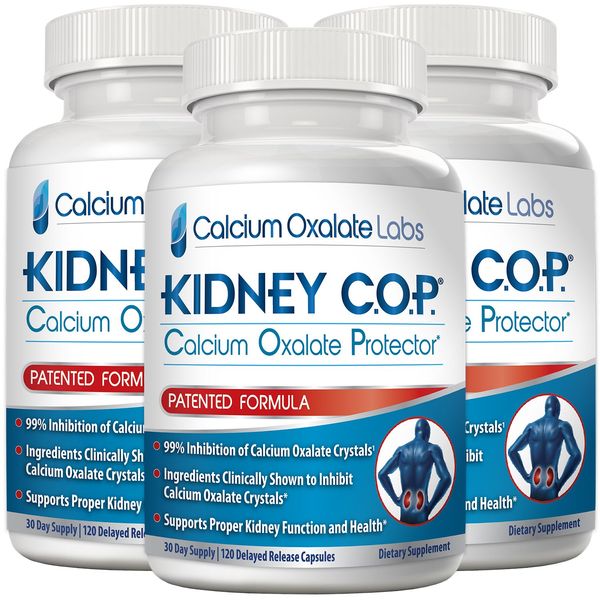 Kidney COP Calcium Oxalate Protector 120 Capsules, Patented Kidney Support for Calcium Oxalate Crystals, Helps Stops Recurrence of Stones, Stronger Than Chanca Piedra Stone Breaker Supplements 3 Pack