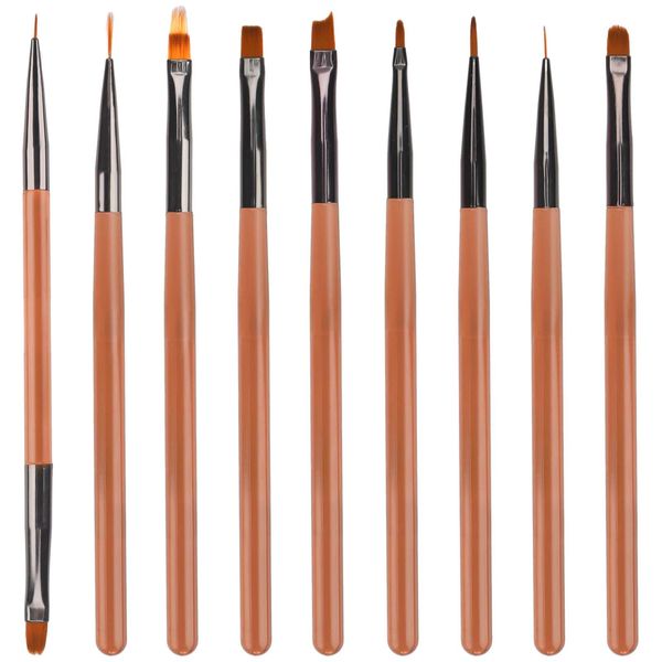 9 Pezzi Set di Pennelli per Unghie, Nail Brush Set Acrilico Strumenti per Pittura per Unghie Dettaglio Pennello per Unghie Per Manicure Fai-Da-Te in Salone a Casa