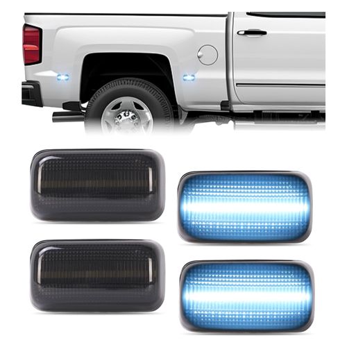 HECASA 4Pcs LED Fender Side Marker Lights Compatible with 2015-2023 Chevy Chevrolet Silverado/GMC Sierra 2500HD 3500HD Dual Rear Wheel Bed Front Rear Side Lamp Left & Right Smoke Lens White