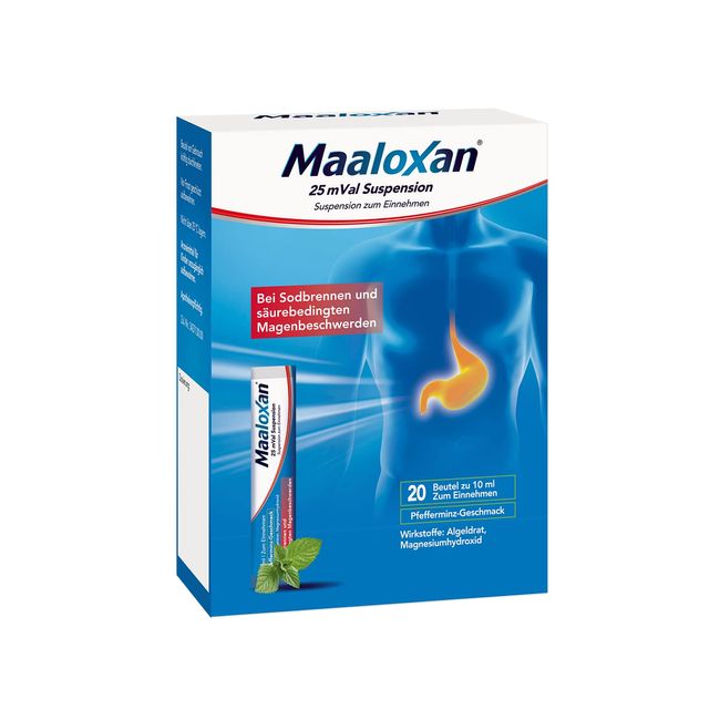 Maaloxan® 25 mVal Suspension, Suspension zum Einnehmen, 20 x 10 ml, mit Algeldrat und Magnesiumhydroxid, bei Sodbrennen und säurebedingten Magenbeschwerden