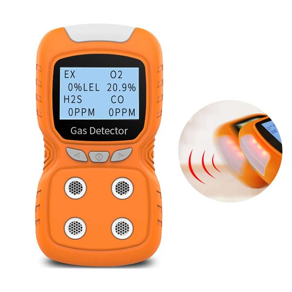 AirRadio Combustible Gas Leak Detector Portable 4 in 1 Gas Detector Rechargeable Natural Gas Tester Alarm O2, CO, H2S, LEL Gas Sensor Tester Analyzer LCD Display