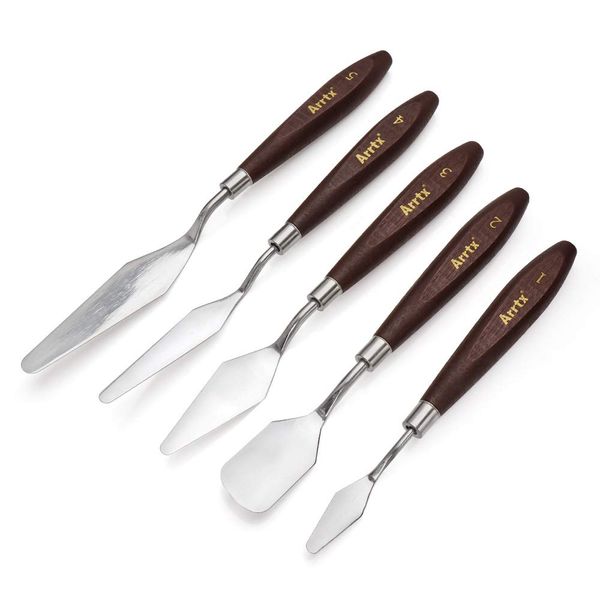 Arrtx 5 Pieces Painting Knife Set Stainless Steel Spatula Palette Knives Painting Mixing Scraper Oil, Acrylic, Canvas Painting Accessories for Color Mixing-Lightwish