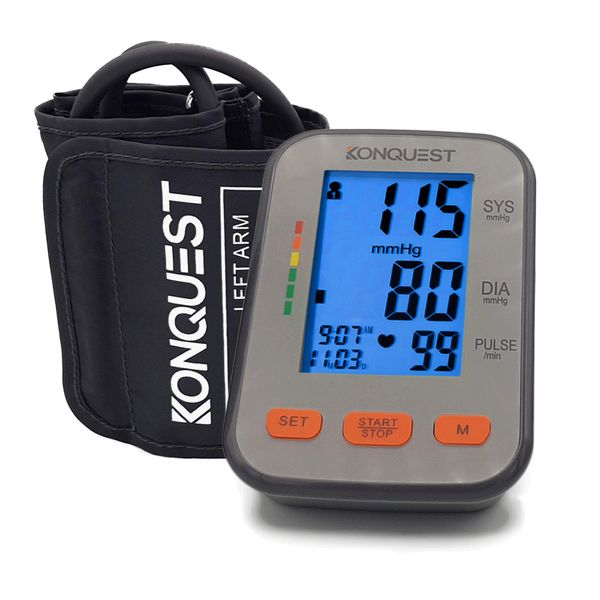 Konquest KBP-2704A Automatic Upper Arm Blood Pressure Monitor - Adjustable Cuff - Large Backlit Display - Irregular Heartbeat & Hypertension Detector - Tensiometro Digital