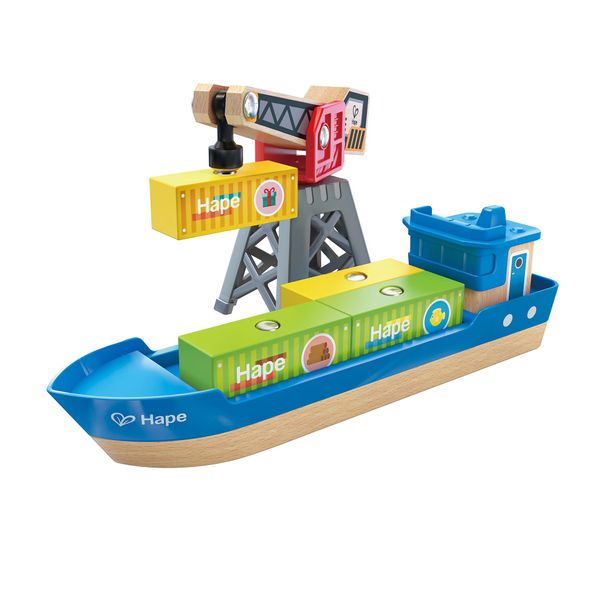 Hape Cargo Ship & Crane | Toy Boat and Crane Playset, for Children Ages 3Y+