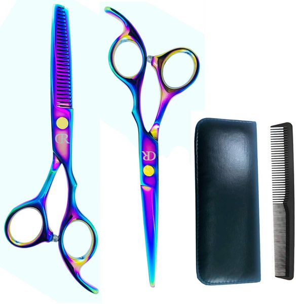 Professional Hair Cutting Shears Set,6 Inch Barber hair Cutting Scissors Thinning Shears Sharp Blades Hairdresser Haircut For Women/Men/kids 420c Stainless Steel Rainbow Color (C)