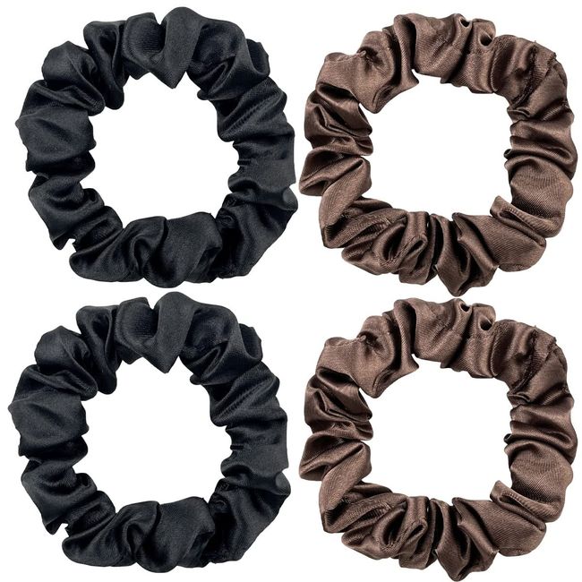 KINDOYO 4 Pieces Hair Silk Stretchy Scrunchies - Solid Color Hairbands Satin Scrunchies Elastic Bands Traceless Ponytail Holder Hair Accessories for Women Girls