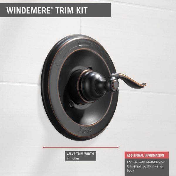 Delta Faucet Windemere 14 Series Single-Function Shower Handle Valve Trim Kit, Oil Rubbed Bronze BT14096-OB (Valve Not Included)