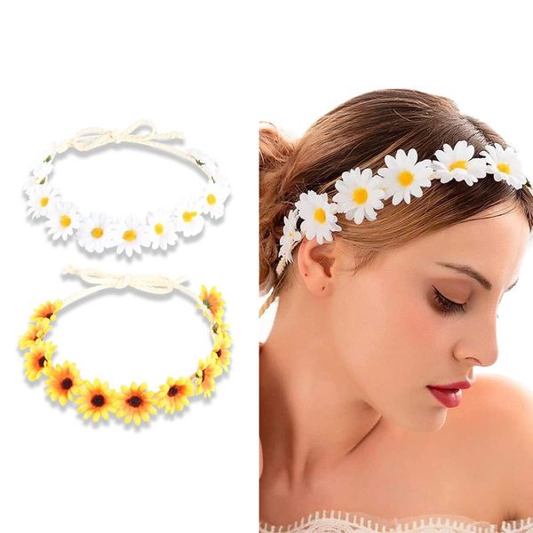 Kilener Sunflower Crown Hair Wreath Daisy Headbands for Women Girls Adjustable Floral Headpiece Hippie Flower Headband Hair Accessories for Prom Wedding