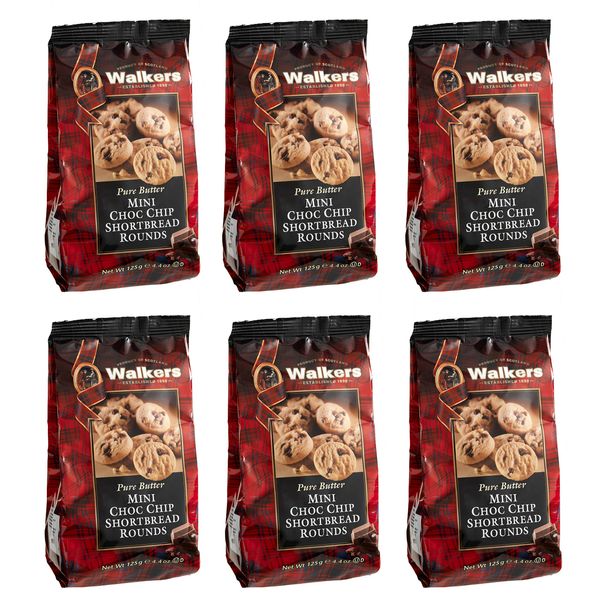 Walker's Shortbread Mini Chocolate Chip Cookies, Pure Butter Shortbread Cookies, 4.4 Oz (Pack of 6)