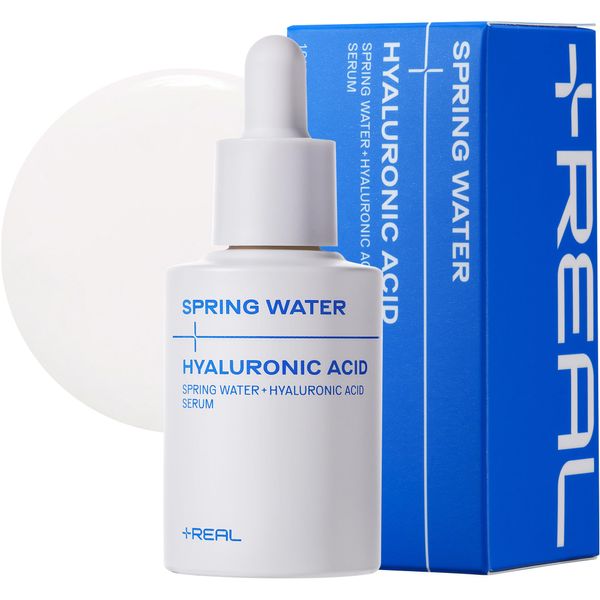 PLUSREAL Spring Water + Hyaluronic Acid Serum, 1.01 fl.oz. ｜Lightweight Deep Hydrating Face Serum for Sensitive Skin｜Frangrance Free, Cruelty Free, Vegan, Korean Skincare