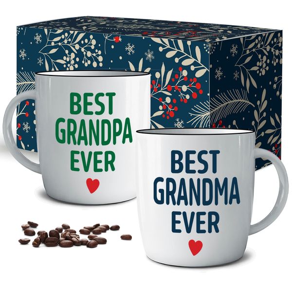 Triple Gifffted Best Ever Grandparents Gifts from Grandkids, Grandma and Grandad Coffee Mugs, Gift Idea on Christmas from Grandchildren, Grandson, Granddaughter, Mothers Day, Ceramic Cup, 380ML