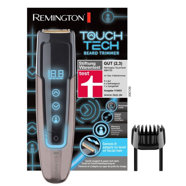 Remington Barttrimmer Herren [Stiftung Warentest Testsieger Hautschonung|digitale Längeneinstellung 0,4-18mm] TouchTech Bartschneider (Netz-/Lithium Ionen Akkubetrieb|Micro-USB-Ladefunktion) MB4700