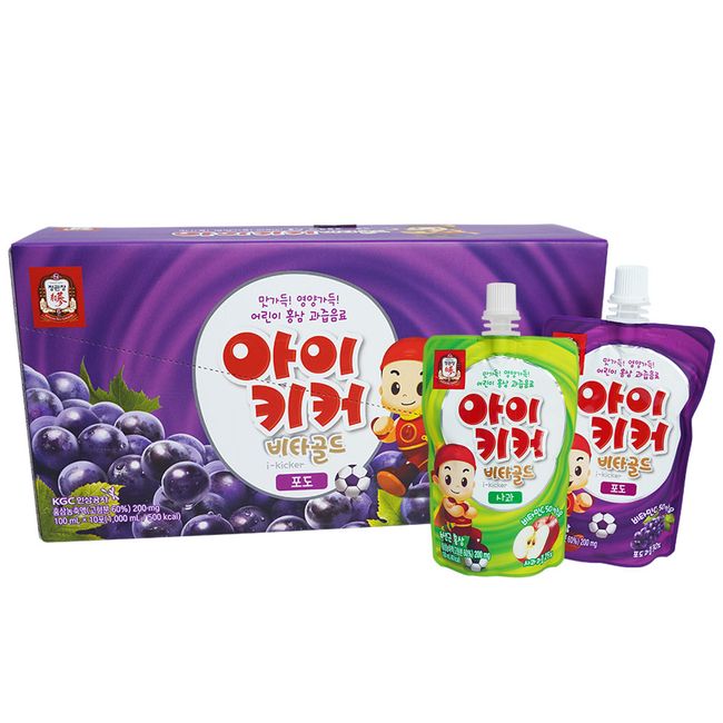 Chong Kun Dang i-Kicker Vita Gold Grape Flavor 100ml 1 box (10 packs) + Apple Flavor 100ml 1 pack, 11 packs