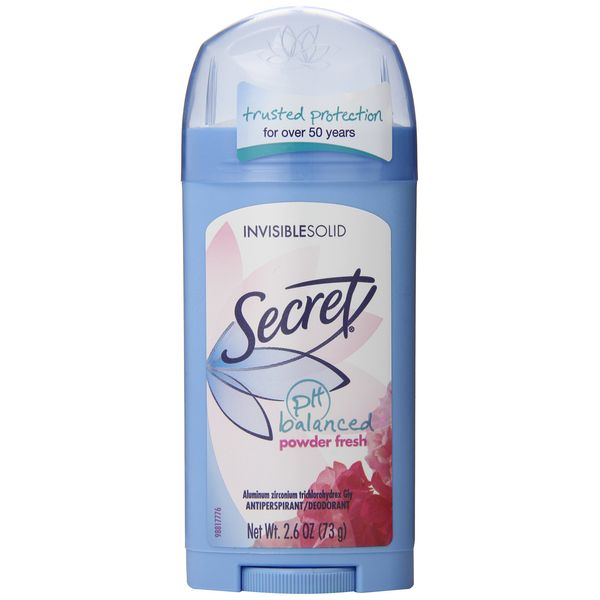 Secret Antiperspirant and Deodorant for Women, pH Balanced Invisible Solid, Powder Fresh Scent, 2.6 Oz Pack of 4